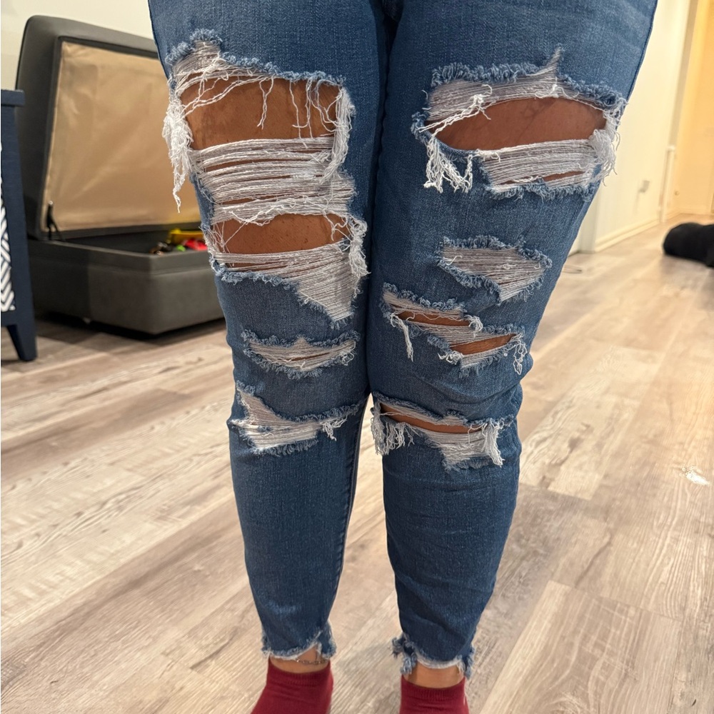 American Eagle Outfitters Ripped Blue Skinny Jeans Xtra Short Length
